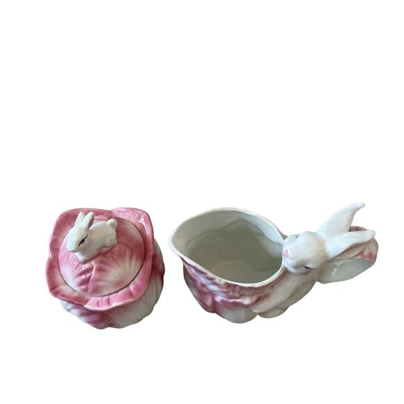 Corner Ruby Spring Collection Pink Cabbage & Bunny Creamer & Sugar Bowl New - Picture 16 of 16